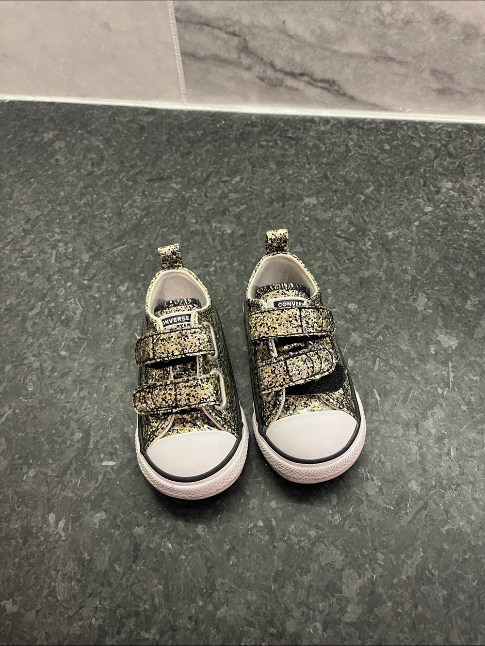 Converse Kids' Gold and Black Glitter Double-Strap Sneakers